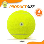 Tennis Ball Dog Toys 4 Pack - 4-Inch Durable and Safe Dog Ball, Sound Output from The Large Tennis Balls for Dogs with Mesh Bag, Perfect for Indoor and Outdoor Play