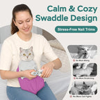 Self-Adhesive Cat Grooming Wrap, Cozy Cat Wrap for Cutting Nails, Breathable Anti-Scratch Cat Swaddle Bag for Brushing, Ear Cleaning, Dental Care, Medication, Injections, Pinkish Purple S