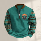 HOTYD Aztec Cowboy Jacket Men Vintage Bullhorn Printed Oversized Western Sweatshirt Long Sleeve Quarter Zip Pullover