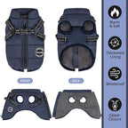 Warm Winter Coat - Fashion Sports Dog Jacket with Built-in Harness, Reflective & Adjustable Comfortable Pet Vest, Waterproof Windproof Apparel for Small Dogs (Navy)
