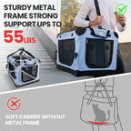 Large Cat Carrier for Car Travel, Pegic Soft Sided Collapsible Pet Carrier for Outdoor and Indoor Uses, Roomy Extra Large Cat Carrier for 2 Kittens, Large Cat or Puppies Up to 50lbs (Blue)