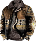 LOAIHA Men's Western Aztec Vintage Print Sherpa Fleece Lined Jackets Casual Zipper Winter Warm Jacket Coats