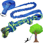 Dog Bungee Tug Toy Hanging from Tree,Outdoor Tug of War Interactive Tether Dog Rope with Chew Lure for Small Medium Large Dogs (Blue)