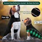 Kuoser Dog Winter Coat, Reversible Waterproof Dog Jacket with Reflective Strip, Warm Dogs Fleece Vest Adjustable Doggy Cold Weather Clothes Plaid Christmas Outfit Pet Apparel for Large Dogs, Green XL