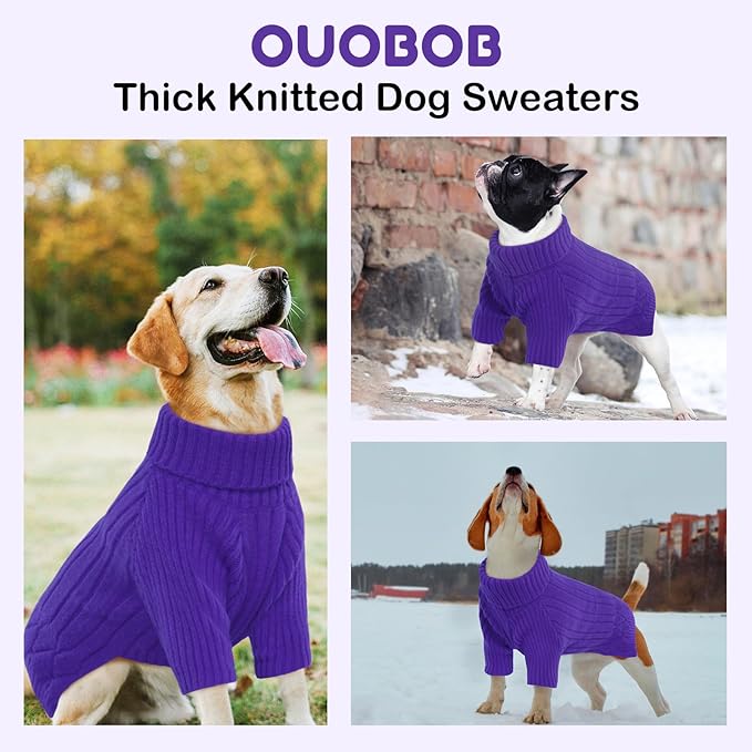 Large Breed Dog Sweaters, Warm Winter Fall Dog Sweaters for Dog Girls Boys, Turtleneck Dog Knitwear,Doggie Christmas Sweater,Pet Sweatshirt Clothes Outfit Knit Great Dane,Doberman(Purple XXXXL)