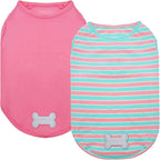 KYEESE 2Pack Dog Shirts Small Tee Soft for Small Dogs Striped T Shirt Lightweight Sleeveless Vest Cotton Tank Top Clothes, Large,Pink+Striped