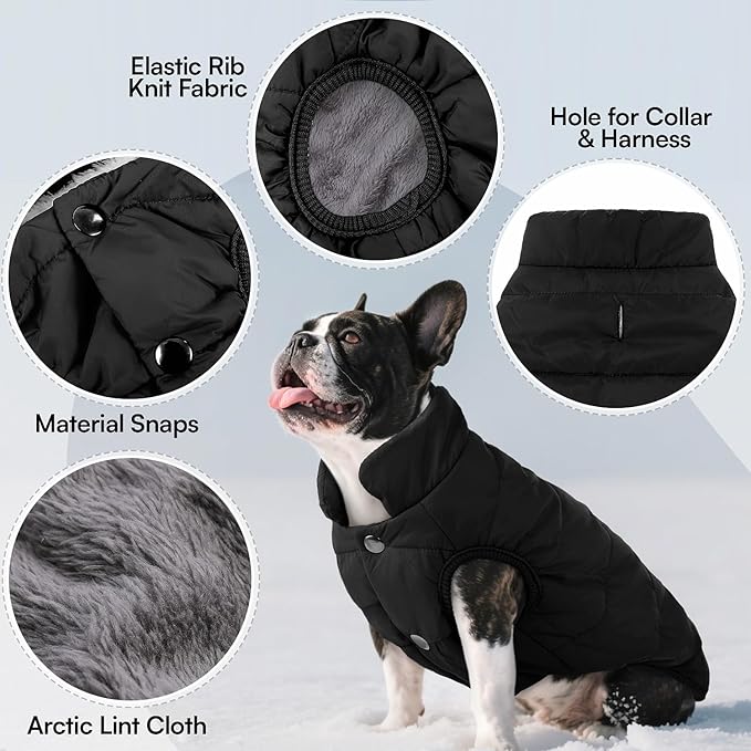 ASENKU Windproof Dog Winter Coat Waterproof Fleece Jacket Cold Weather Pet Apparel for Small Medium Large Dogs (Black, 3XL)