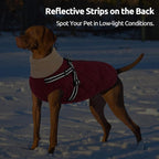 Queenmore Dog Jacket, Dog Coats for Large Dogs, Large Pet Coat with Harness Built in, Thick Fleece Snow Jacket for Extra Large Breeds, Waterproof Windproof Pet Apparel Cold Weather, Burgundy 3XL