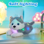Houwsbaby 13'' Gray Light Up Husky Stuffed Animal Dog Soft Plush Night Light Puppy Toy Hugging Pillow Companion Holiday Christmas Birthday Present for Kids Boys Girls Toddlers
