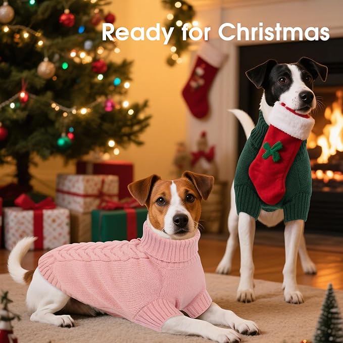 Dog Sweaters for Large Dogs Classic Turtleneck Dog Christmas Sweater Thick Warm Pullover Female Puppy Pet Stretch Knitwear Fall Winter Clothes with Leash Hole(Pink, XL)
