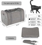 Cat Carrying Case - Pet Carrier Airline Approved, Protable and Breathable Pet Travel Carrier Removable Fleece Pad, Collapsible Cat Carrier Dog Carrier for Medium Cats Small Cats Dogs (X-L Grey&Black)