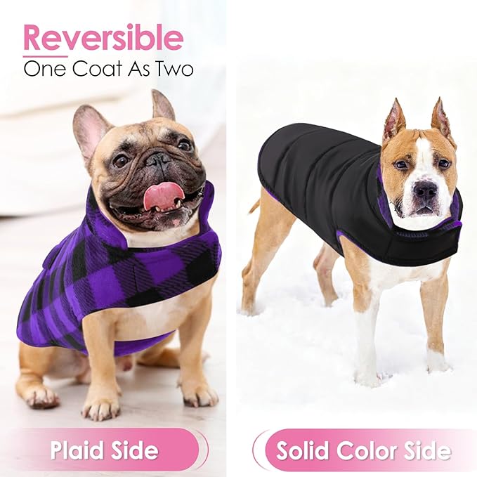 AOFITEE Dog Coat Plaid Dog Winter Coat for Large Dogs, Warm Dogs Jacket Christmas Sweater, Waterproof Pet Puffer Jacket, Reversible Pet Cold Weather Coats for Small Medium Large Pets, Purple XXL
