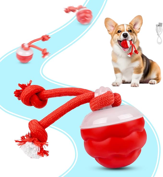 Interactive Dog Toys Multiple Modes Moving Dog Ball with Touch Activated queaky Dog Toy for Small/Medium Puppy Toys for Daily Training (Red)
