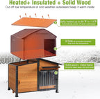 GUTINNEEN 39.7" L Heated Dog House Outdoor Insulated Winter Dog Kennel with Thermostat-Controlled Heating Pad, Chew-Proof Metal Frame and 6-Sided Insulated Liner for Medium to Large Dogs, Brown