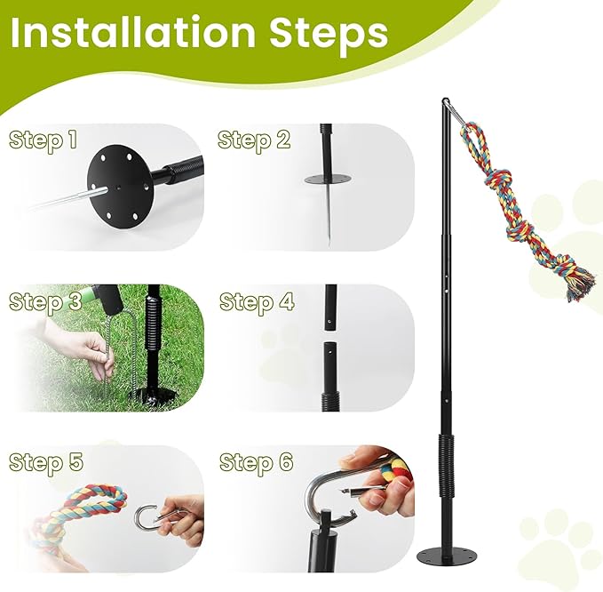 Tether Tug Outdoor Dog Toy with Chew Rope, Adjustable Height Sturdy Metal Tug of War Interactive Pull Pet Toys Exercise Game for Dog Self Play in Yard Park Playground