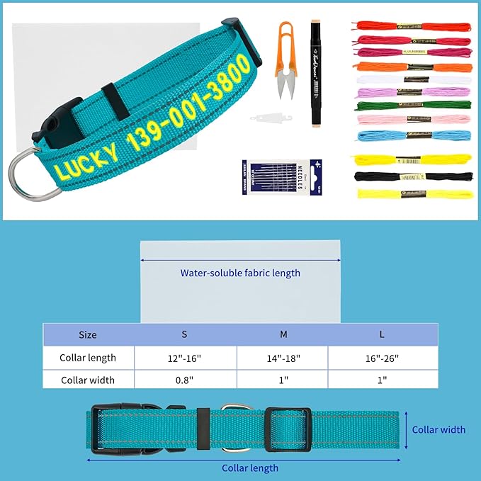 Personalized Embroidered Dog Collar - Custom Hand-Stitched Name & Number, Reflective Adjustable Pet Collar for Small/Medium/Large Dogs & Cats, Durable Nylon with Steel D-Ring (Purple, Medium)