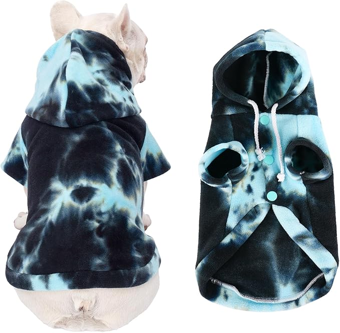 Dog Hoodie Tie Dye Dog Sweatshirt Chic Winter Clothes Ultra-Soft Warm Sweaters for Small Medium Dogs Fashion Pet Clothes for Dogs (Blue/Black/Grey, XS (Back: 9.05",Chest: 13.77", Neck: 12.59"))