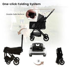 Lightweight Dog Stroller for Small Dogs & Cats Portable Compact Folded Pet Stroller Up to 35lbs Medium Pets One Click Folding Large Cat Carriage with Convertible Canopy Storage Basket - Black