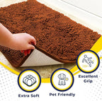 Muddy Mat® AS-SEEN-ON-TV Highly Absorbent Microfiber Door Mat and Pet Rug, Non Slip Thick Washable Area and Bath Mat Soft Chenille for Kitchen Bathroom Bedroom Indoor and Outdoor - Orange 24" x 72"