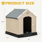 DWVO Plastic Dog House, Weatherproof Outdoor/Indoor Doghouse, Puppy Kennel with Air Vents and Elevated Floor
