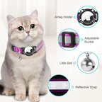 Airtag Cat Collar, Reflective Cat Collar with Apple Air Tag Holder, Breakaway GPS Tracker Pet Collar with Bell for Cat Kitten, Airatg Not Included, Purple, XS(7-9 Inch)
