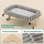 Zakkart SnugCloud Cat Perch for Window Sill with 4-Sided Bolster - Orthopedic Cat Window Hammock - Solid Hardwood & Metal Frame - Window Seat for Pets (Natural Color Wood w/Gray Bed, Medium)