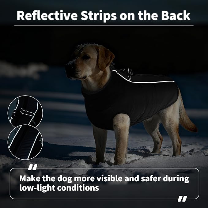 IDOMIK Warm Dog Coat with Harness, Waterproof Reflective Dog Jackets for Small Medium Large Dogs, Fleece High Collar Winter Jacket with Zipper, Pet Winter Snowsuit Clothes for Cold Weather,Black M