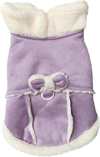 Jecikelon Bowtie Dog Cold Weather Coat Fleece Lining Warm Pet Puppy Turtleneck Dogs Winter Clothes for Small Dogs with D-Ring (Purple, Medium)