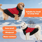 Fleece Lined Dog Coats Extra Warm Dog Winter Coat,Waterproof Dogs Jacket for Medium to Large Dogs,Cold Weather Winter Clothes Turtleneck Windproof Reflective Pet Vest (Red & Black, 3XL)