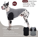 2 Pack Shirts for Large Dogs 4XL - Lightweight Breathable Summer Cool Tees, Prevent Overheating Dog Clothesfor Doberman, Alaskan Malamute, Travel, Hiking, Beach, Daily Wear, Sleep, GreyBlack