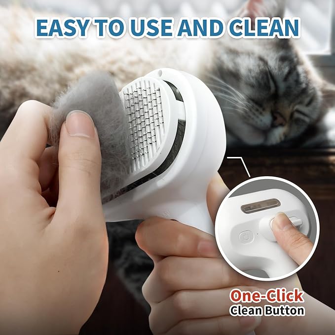 Pet Steam Brush for Dogs & Cats, 3 in 1 Self Cleaning Steam Pet Brush - Anti-Static, Grooming Tool for Long and Short Hair Pets, Removes Loose Hair and Reduces Shedding, White