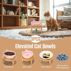 3PCS Elevated Cat Bowls,Wide Raised Ceramic Pet Dishes with Bamboo Stand, Whisker Friendly Pet Water or Food Plates Feeding Station for Indoor Small Dogs, Kitten (Pink(3PCS))