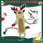 Christmas Squeaky Reindeer Dog Toys- Rope Tug of War Dog Toy for Puppy- Keep Them Busy and Entertained- Chew Toys for Medium & Large Breeds