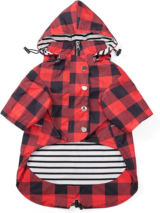 Dog rain Coat Waterproof Raincoat Puppy Jacket with Legs Buttons Zipper Hood Drawstring Fit for Yorkie Terrier Schnauzer Poodle Border Collie Labrador Golden Retriever 8lbs to 80lbs Red XS