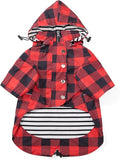 Dog rain Coat Waterproof Raincoat Puppy Jacket with Legs Buttons Zipper Hood Drawstring Fit for Yorkie Terrier Schnauzer Poodle Border Collie Labrador Golden Retriever 8lbs to 80lbs Red L