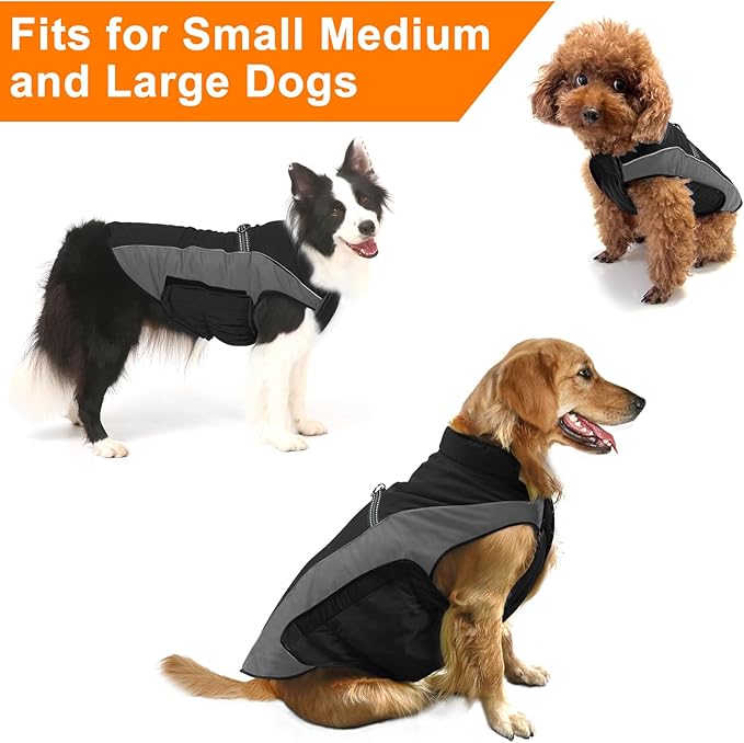 Warm Dog Winter Coat, Gimilife Dog Sweater Cold Weather Coats Waterproof Dogs Apparel Clothes Pet Jacket Padded Vest Outfit for Small Medium Large Dogs