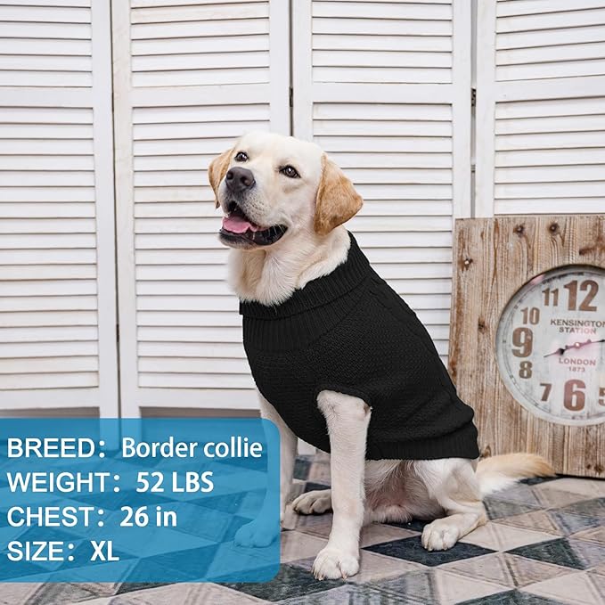 Mihachi Turtleneck Dog Sweater - Winter Coat Apparel Classic Cable Knit Clothes with Leash Hole for Cold Weather, Ideal Gift for Pet in New Year Black X-Small
