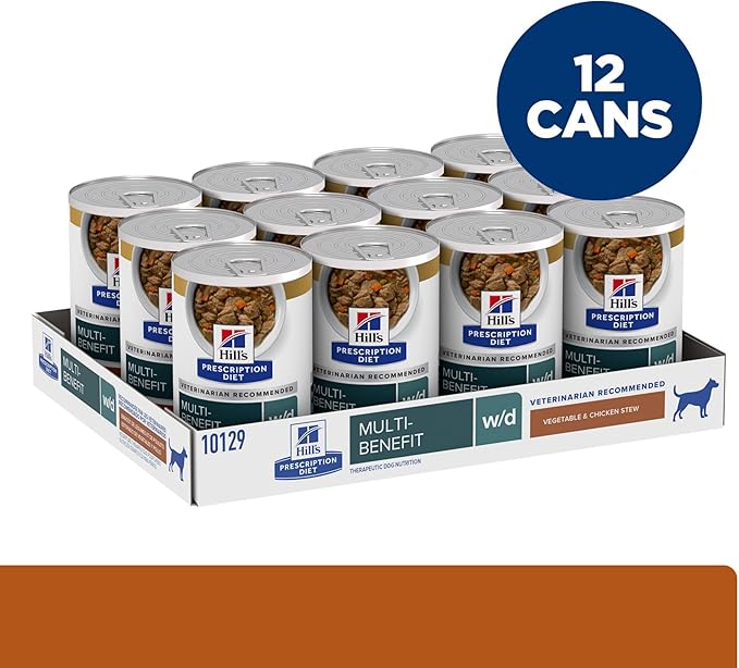 Hill's Prescription Diet w/d Multi-Benefit Digestive/Weight/Glucose/Urinary Management Vegetable & Chicken Stew Wet Dog Food, Veterinary Diet, 12.5 oz. Cans, 12-Pack