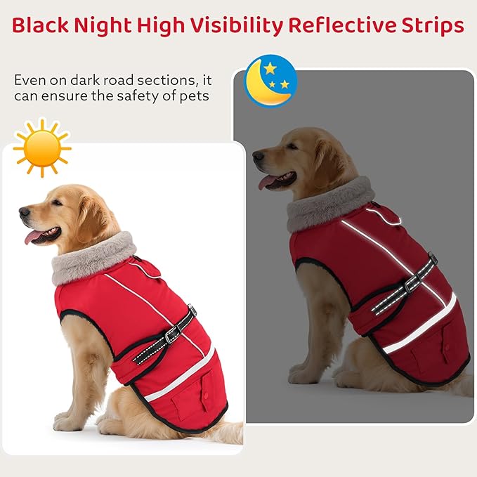 Dog Coat, Warm Dog Winter Coat Reflective Jacket Waterproof Fleece Vest, Pet Jacket Cozy for Cold Weather, Dogs Snowsuit Windproof, Adjustable Buckle for Small Dogs