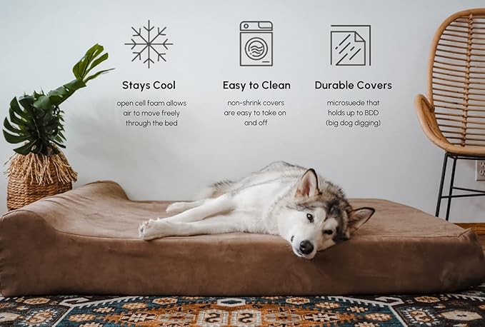 Barker Beds Giant Orthopedic Dog Bed for Large Dogs - 7" Thick Washable Big Dog Bed with Headrest - XL Water-Resistant Mattress - Durable Microsuede Cover - Comfy Pet Bed (Burgundy)