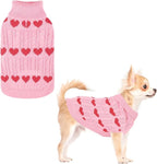 KOOLTAIL Cable Knit Dog Sweater Turtleneck, Cold Weather Pullover Classic Knitwear, Snowflake Pattern Thick Warm Winter Pet Clothes,Dog Christmas Sweater for Small Medium Large Dogs,Pink Heart S
