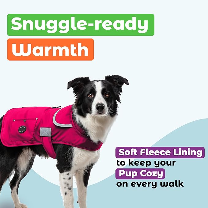 Joyride Harness FrostFlex Dog Winter Jacket - Fleece Lined & Water-Resistant - Snowsuit with Pockets for Treats & Poop Bags - Durable Cold Weather Dog Coat - Pink Berry-XL