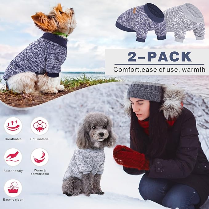 2 Pieces Pet Dog Classic Knitwear Sweater, Fleece Coat for Small,Medium Dogs,Warm Pet Dog Cat Clothes,Soft Puppy Customes for Chihuahua Yorkshire Tzu (Grey Navy,XL)