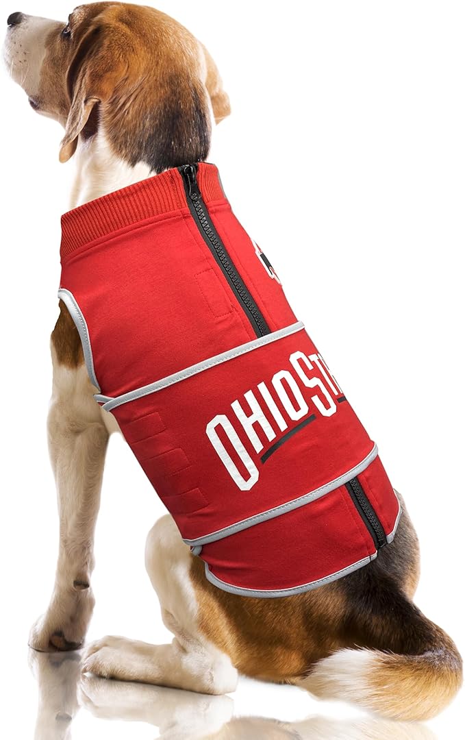 NCAA Ohio State Buckeyes Dog Anxiety Shirt Calming Soothing Vest, for Dogs Cats with Anxiety, Fears, Fireworks, Loud Noises, Dark, Lonely Keeps Dogs Calm Feeling Safe, Relaxing Jacket Large
