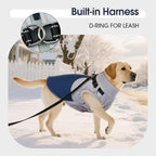 DENTRUN Dog Coat with Harness Built in, Easy On/Off Zipper Closure Winter Dog Vest, Water-Repellent Fleece Lined Warm Jacket with Reflective for Small Dogs, Dark Blue, S