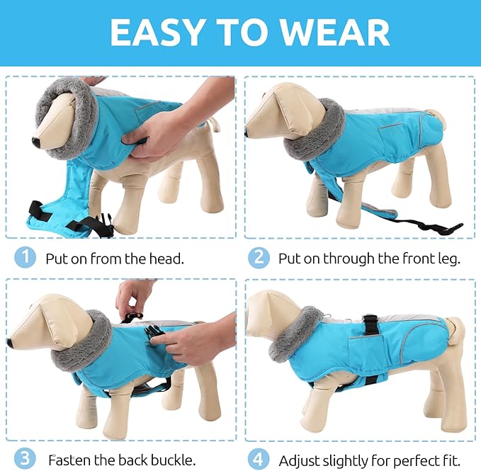 Queenmore Dog Jackets for Largeb Breeds, Large Dog Coats Winter Waterproof, Thick Fleece Lining Pet Coats for X-Large Dogs Winter, Blue, XL