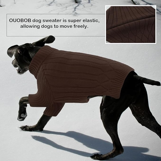 Large Dog Sweater - Turtleneck Thick Warm Doggie Christmas Sweater for Girl Boy Dogs (Brown L)