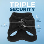 Best Pet Supplies - All Weather Mesh / Plush, Reflective, No Pull Harness for Small, Medium Dogs, Cats - Secure with Hook & Loop Fastener, Buckle, Double D-Rings - Black Plush, M