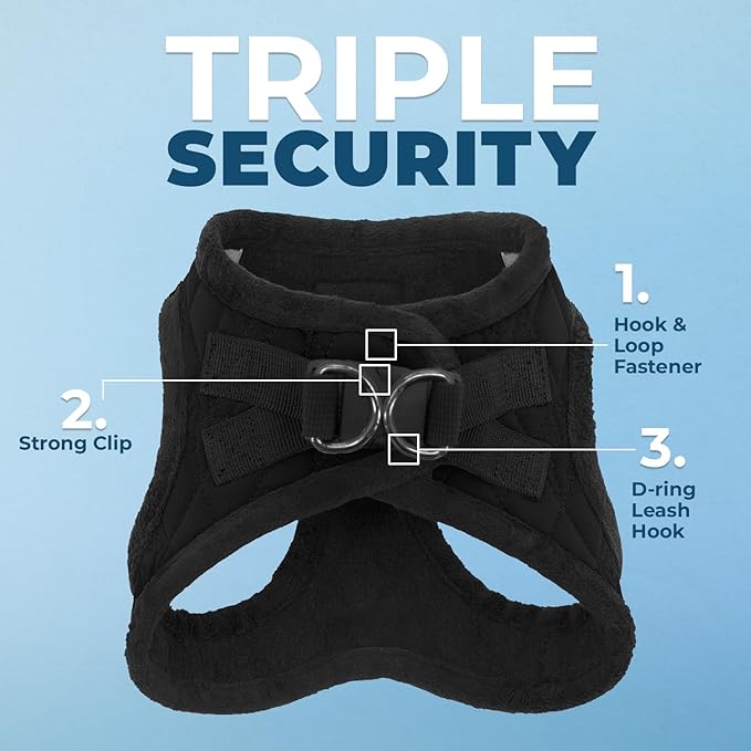 Best Pet Supplies - All Weather Mesh / Plush, Reflective, No Pull Harness for Small, Medium Dogs, Cats - Secure with Hook & Loop Fastener, Buckle, Double D-Rings - Black Plush, M