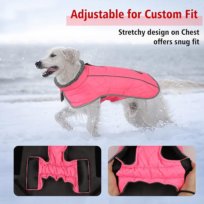 Fragralley Dog Coat Small, Waterproof Dog Jacket with Warm Fleece Lining, Adjustable Reflective Dogs Winter Coat, Turtleneck Pet Coats for Cold Weather (Pink S)